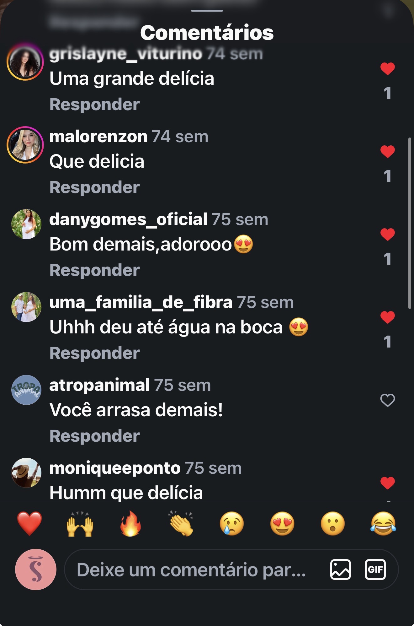 Vários comentários de clientes: uma grande delícia, que delícia, bom demais, deu água na boca
