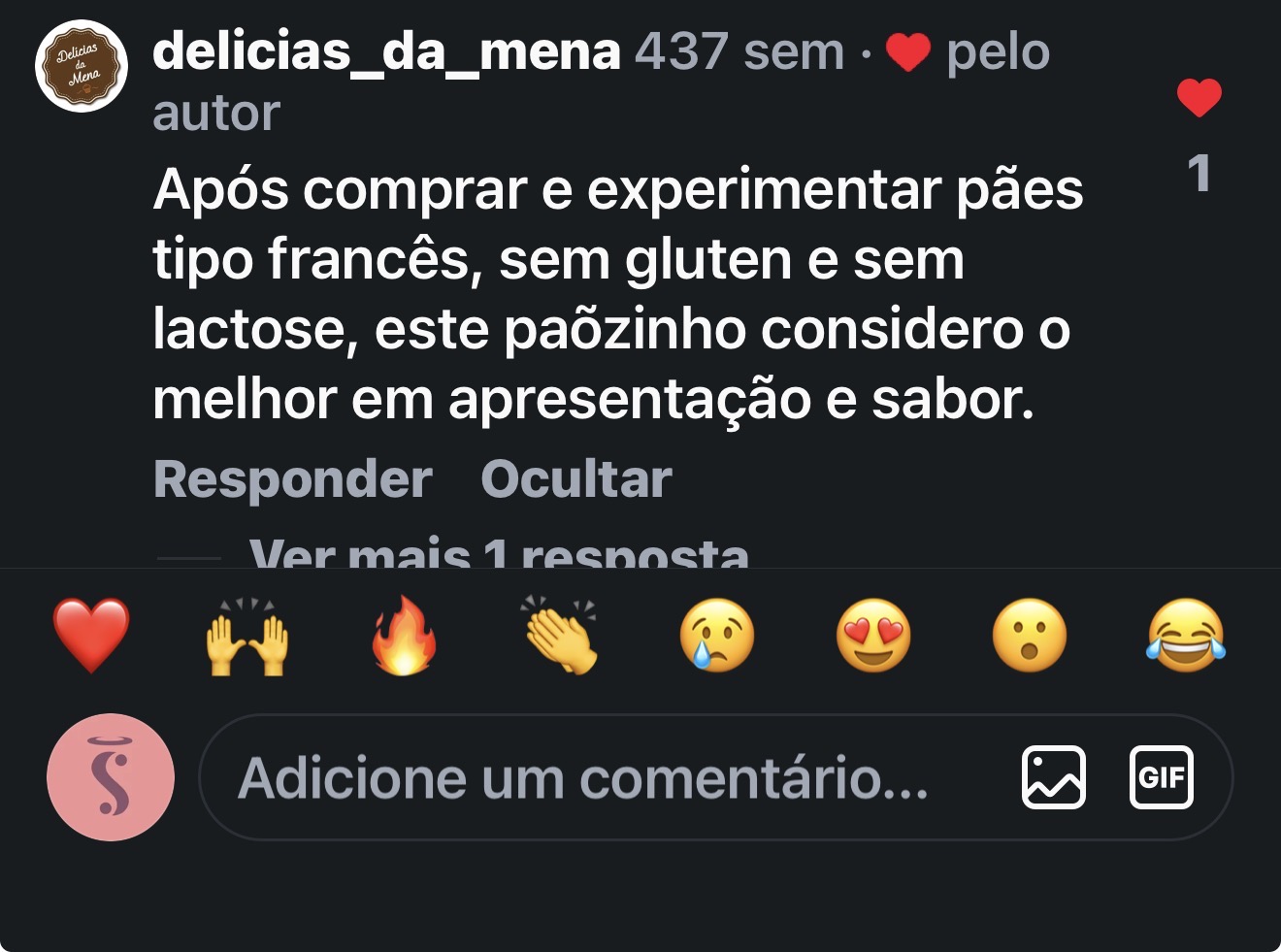 Comentário de cliente: após comprar e experimentar pães tipo francês sem glúten e sem lactose, considera este pãozinho o melhor em apresentação e sabor