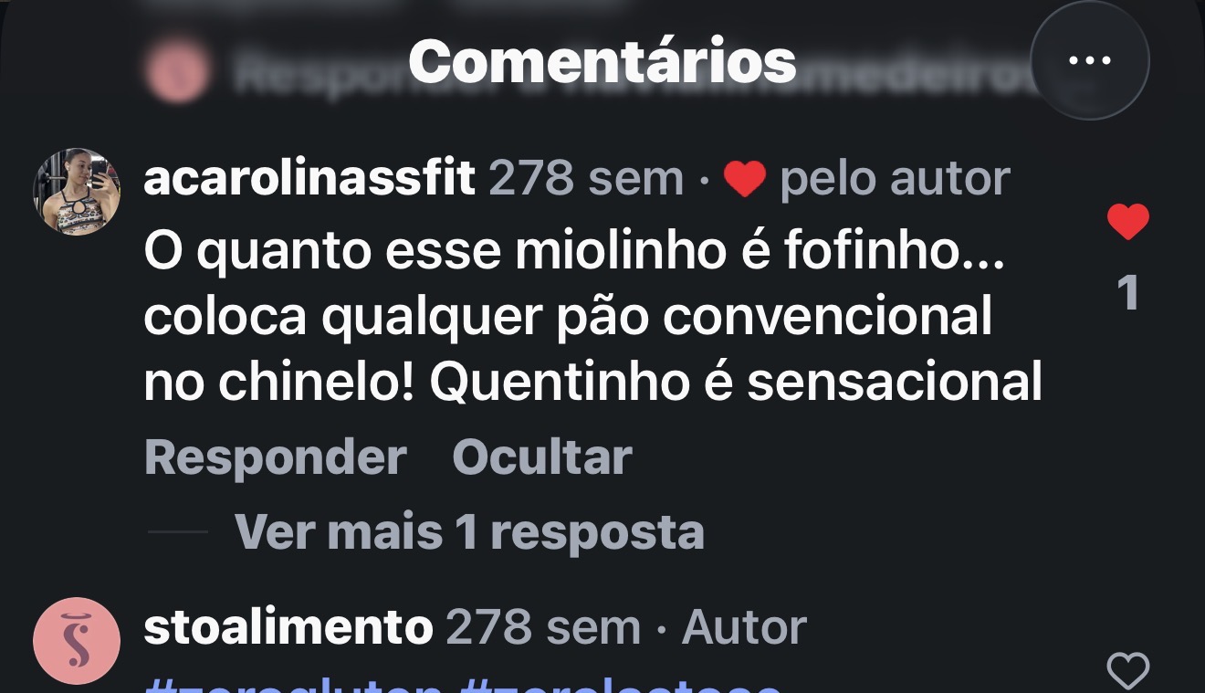 Comentário de cliente sobre o miolo do pão: coloca qualquer pão convencional no chinelo, quentinho é sensacional